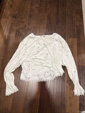 Free People Ivory Lace Long-Sleeve Peasant Blouse